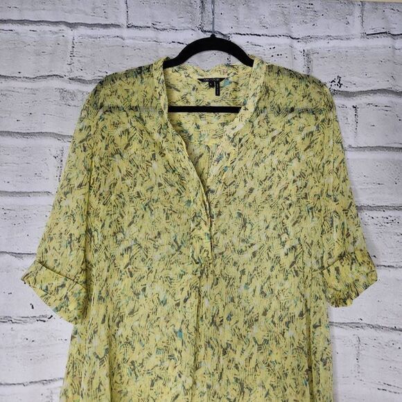 Nic + Zoe Printed Split V-Neck Hi-Low Hem Tunic Top Yellow Small - Picture 2 of 14